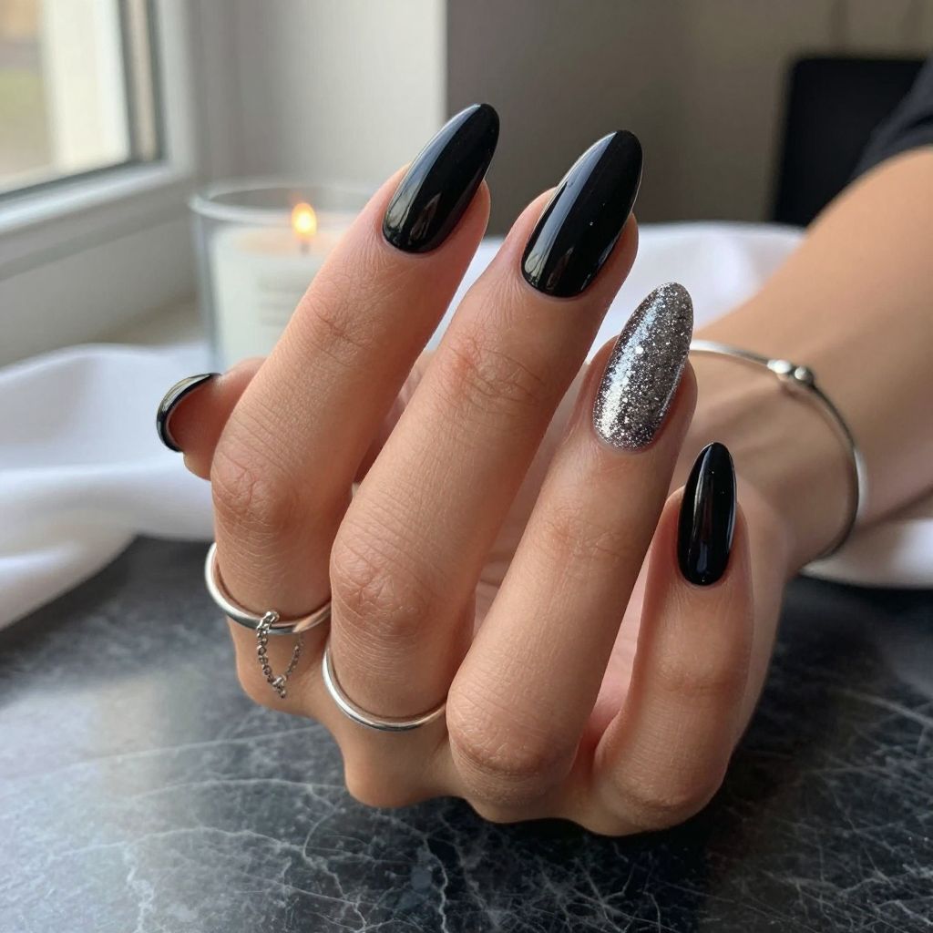 Black Tie Glitter Manicure