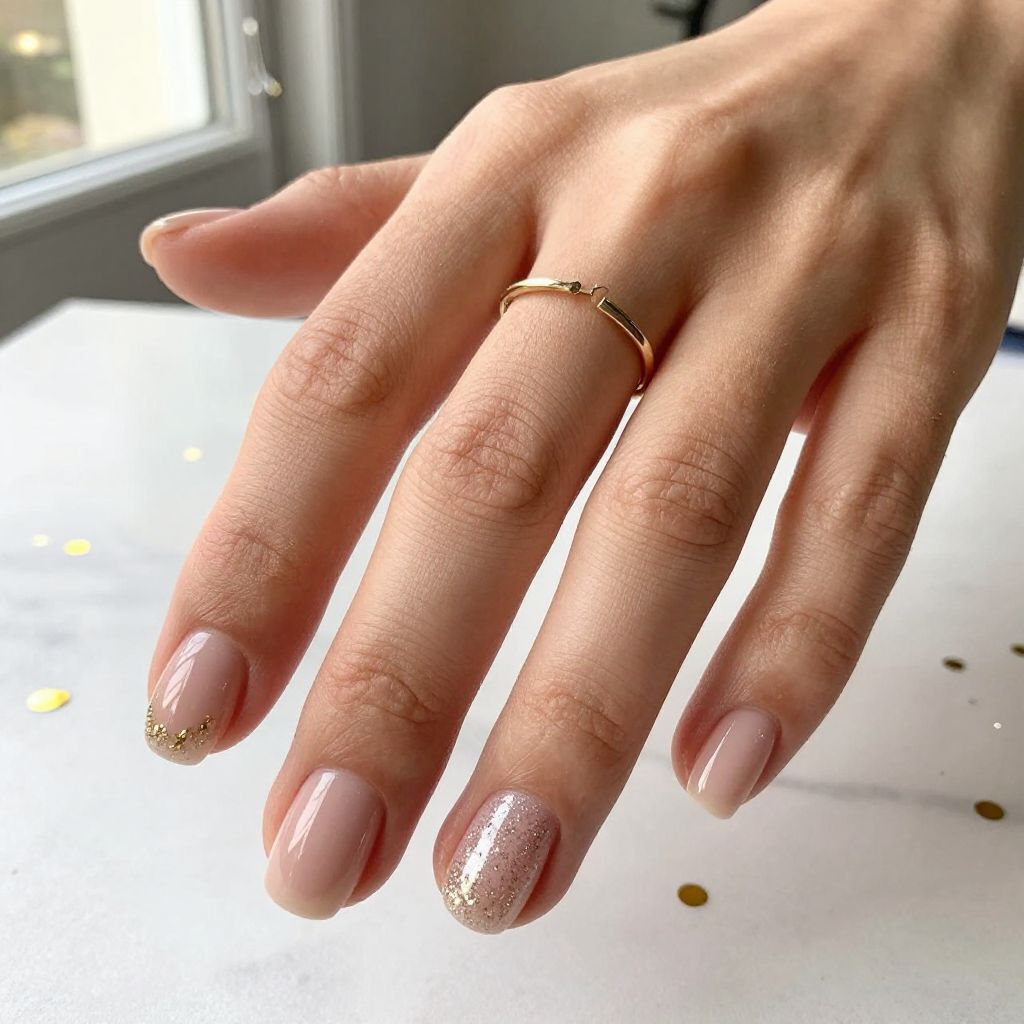 Champagne Glitter Accent Nails