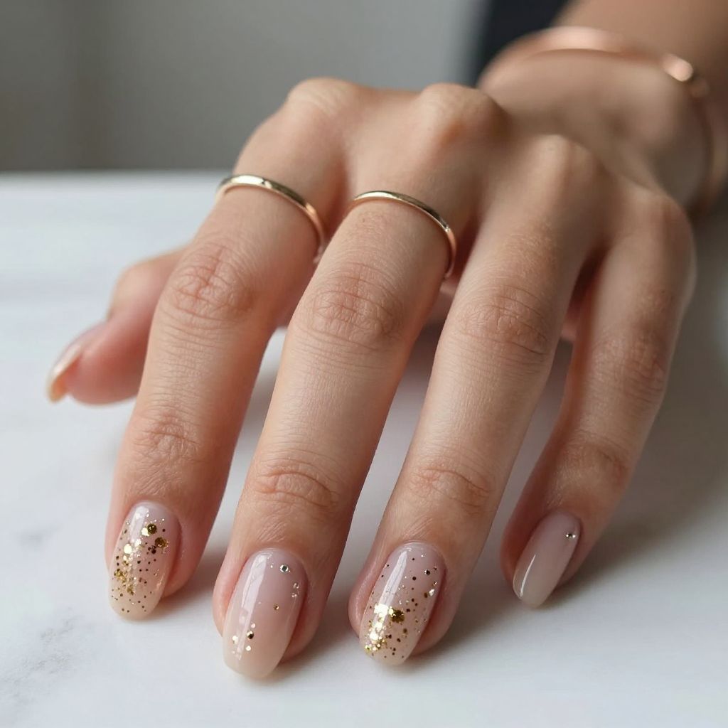 Champagne Confetti Glitter Nails