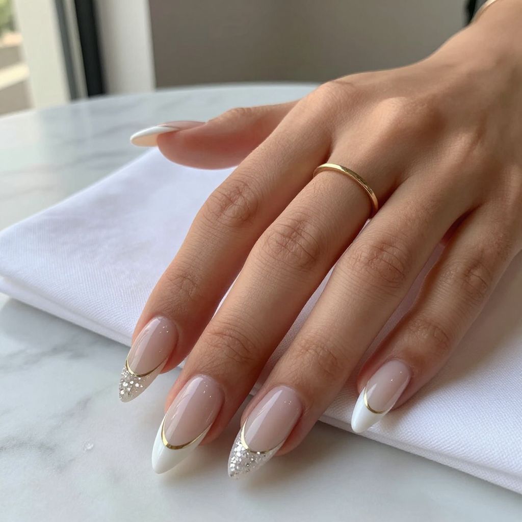 White French Ombre with Diamond Glitter