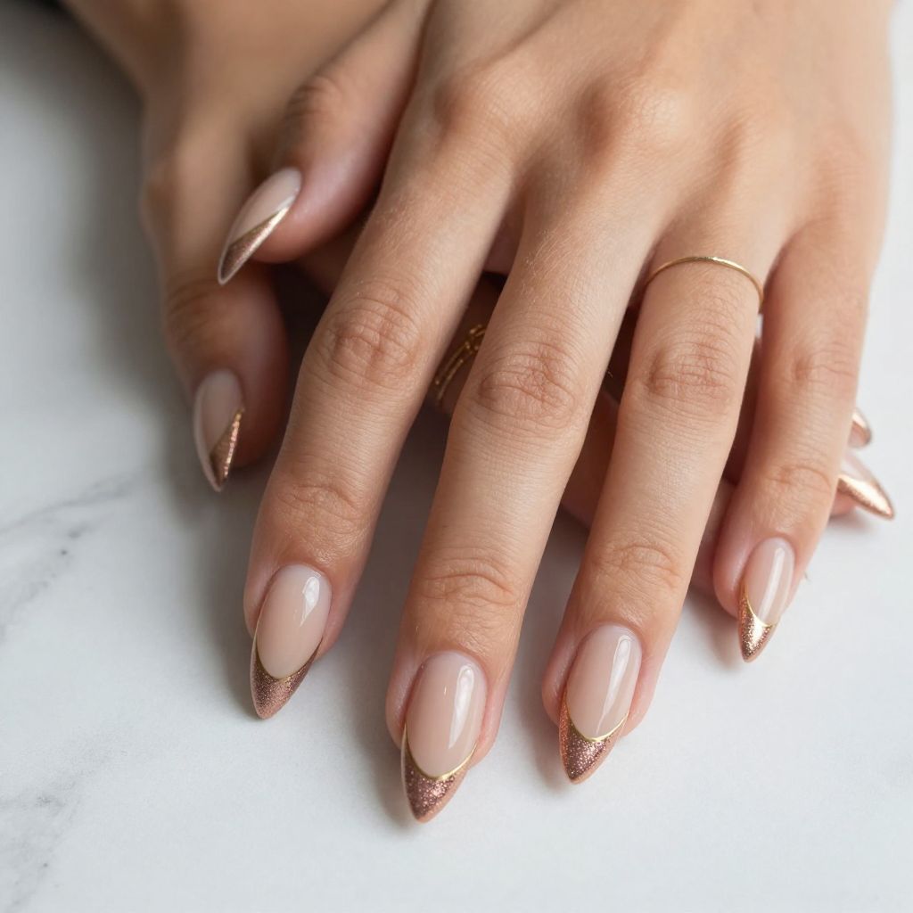 Rose Gold Metallic Glitter Tips