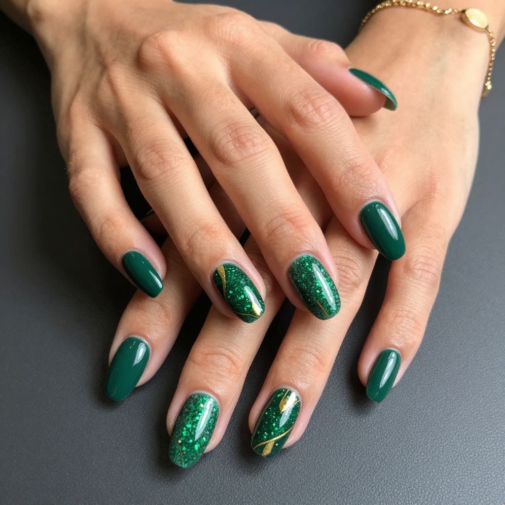 Deep Jewel Tone Glitter Gel Nails