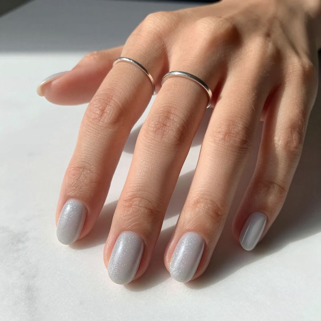 Silver Micro Glitter Minimalist Nails