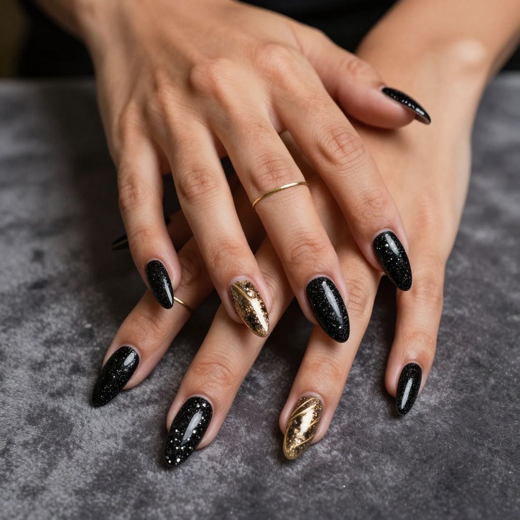 Black Glitter Drama Nails