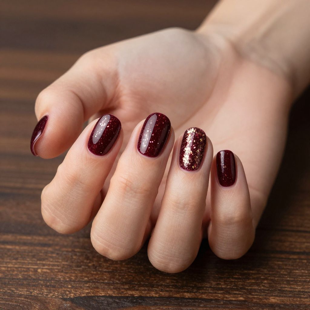Glitter Nail Designs deep burgundy glitter gel nail idea 10