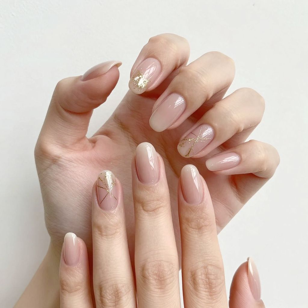 Glitter Nail Designs nude glitter gradient with negative space nail idea 11