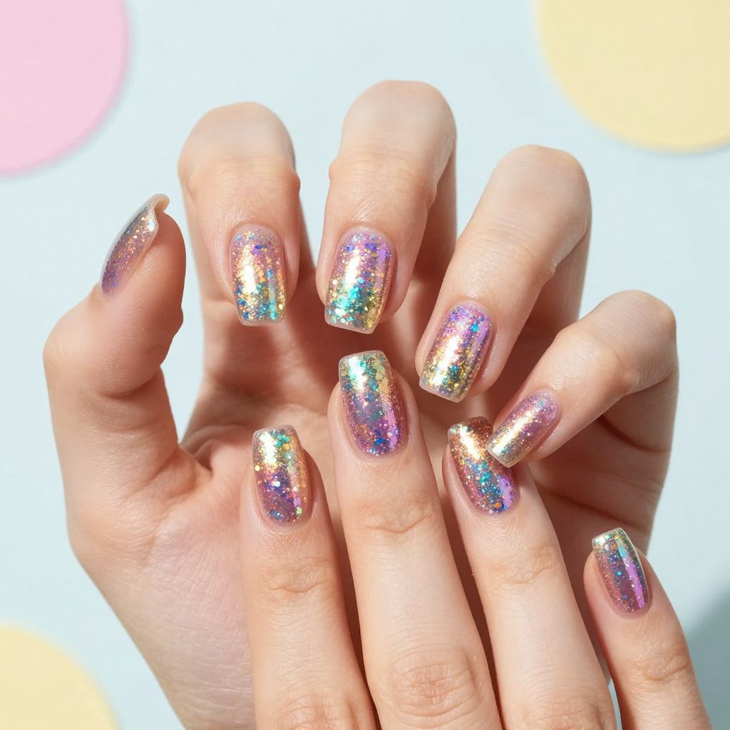 Glitter Nail Designs holographic glitter rainbow nail idea 12