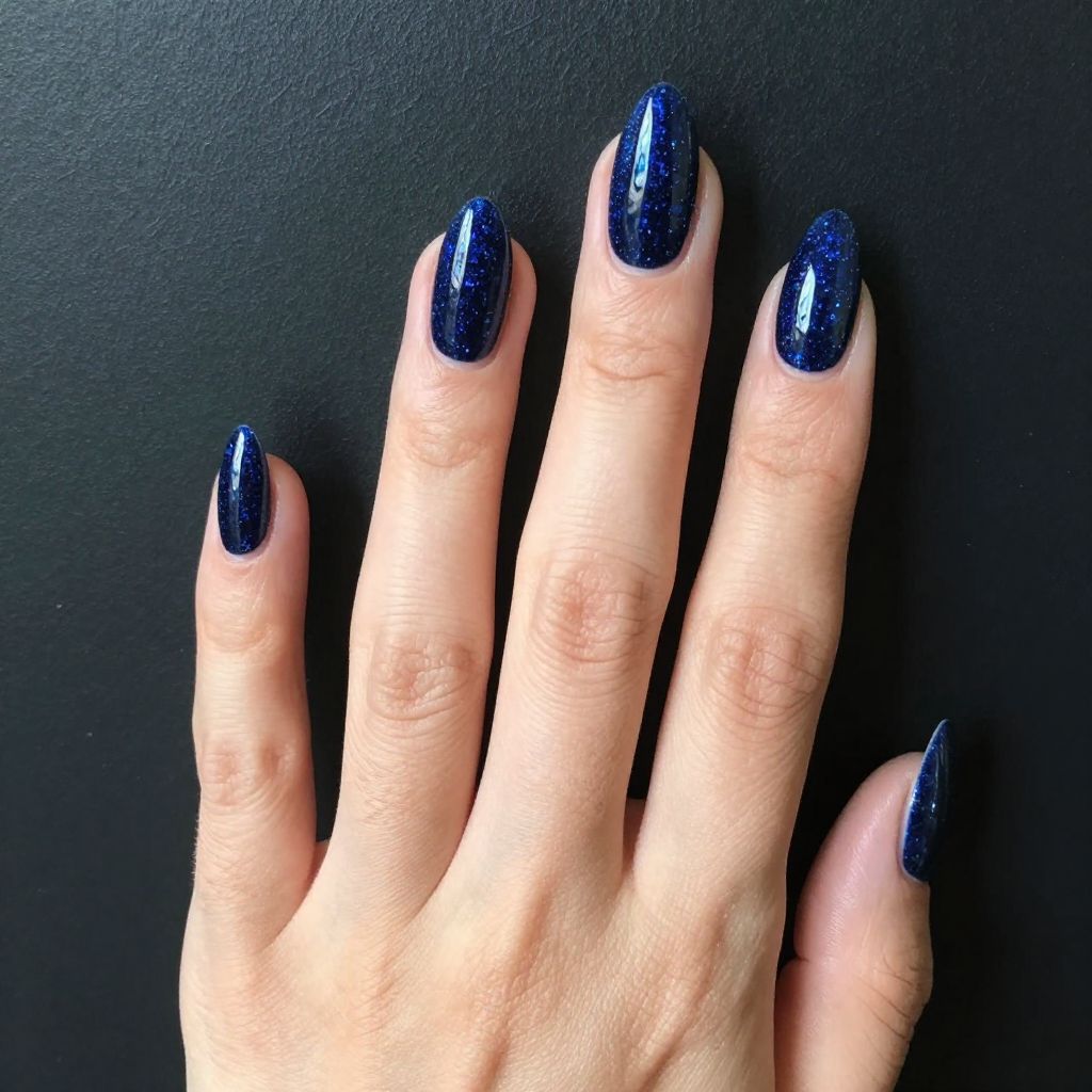 Glitter Nail Designs navy blue deep glitter statement nail idea 14