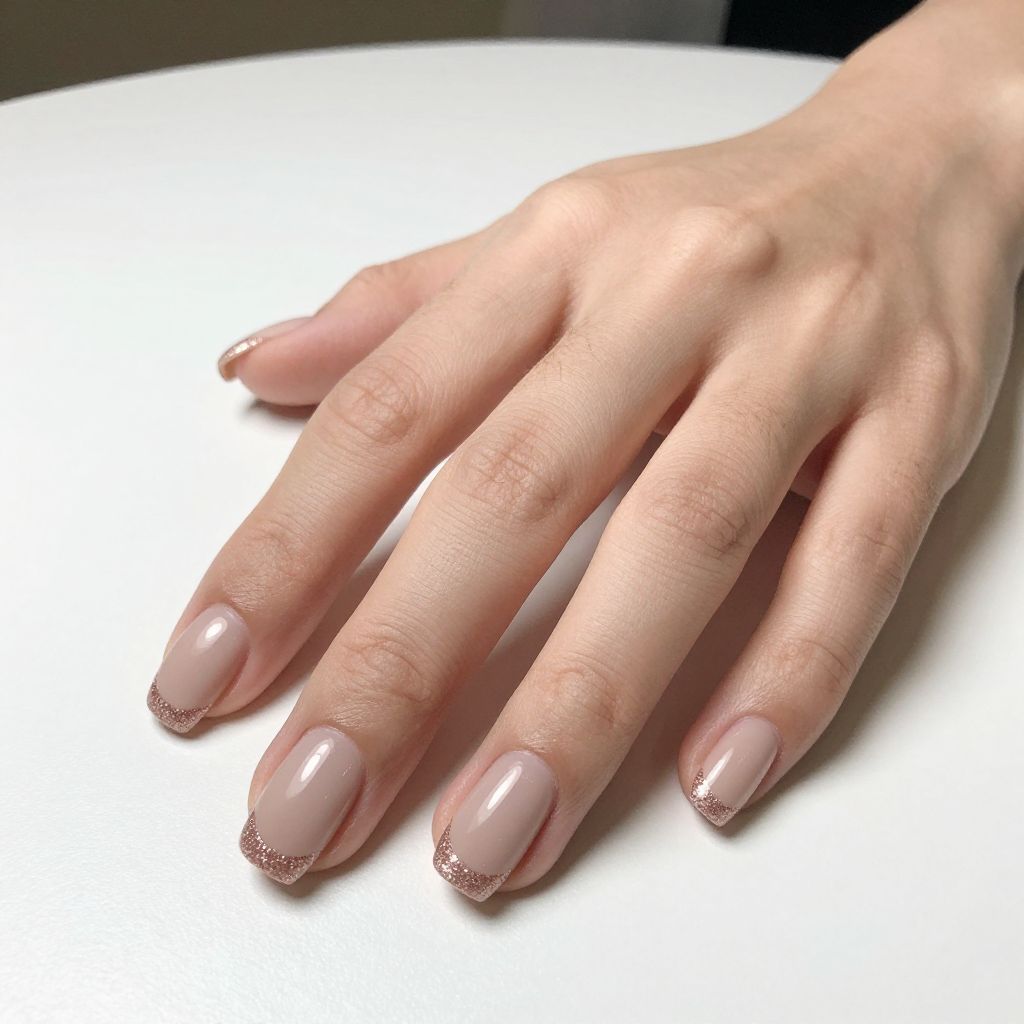 Glitter Nail Designs nude base with glitter tips nail idea 3