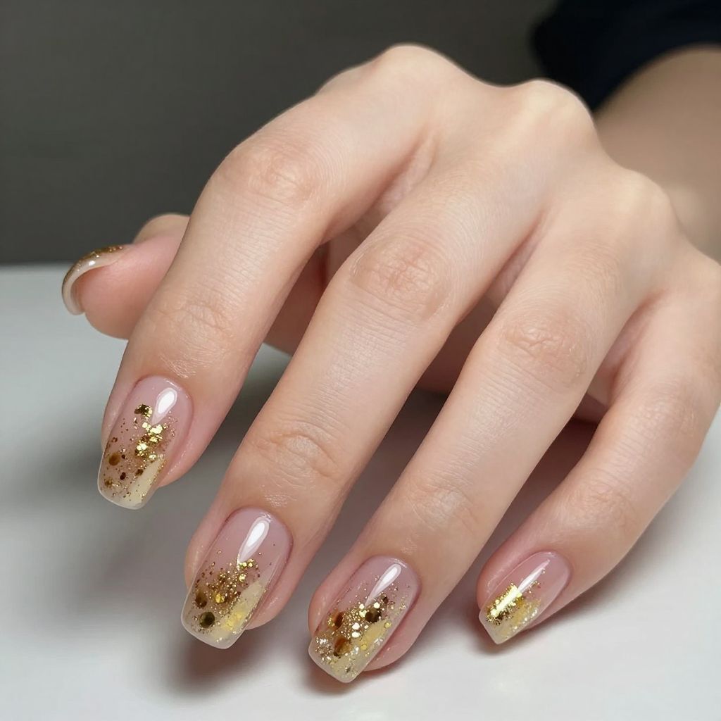 Glitter Nail Designs encapsulated gold leaf glitter nail idea 6