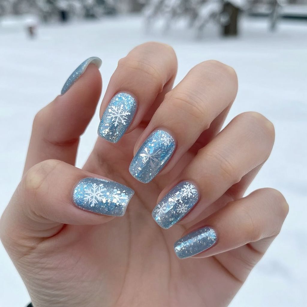 Glitter Nail Designs silver glitter winter wonderland nail idea 8