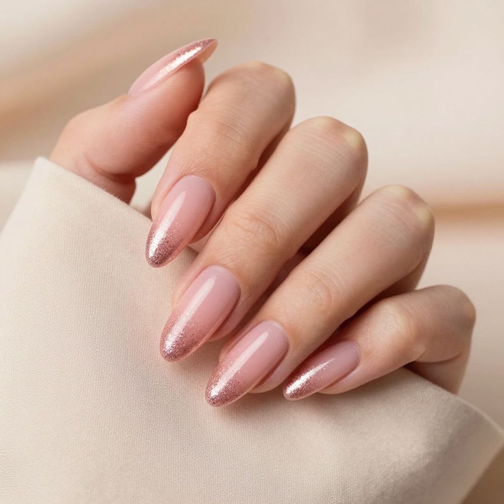 Glitter Nail Designs blush pink glitter ombre almond nail idea 7