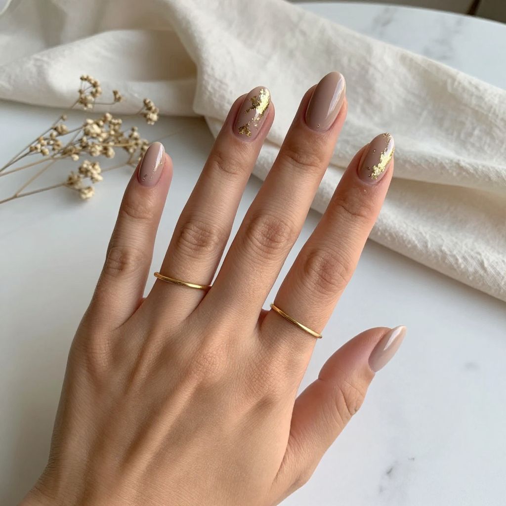 Gold Foil and Glitter Layered Nails