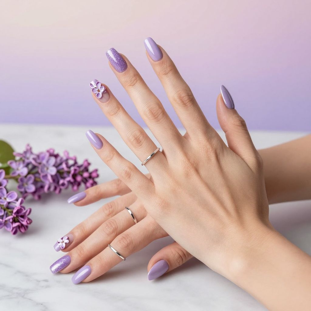Lilac Glitter Ballet Nails