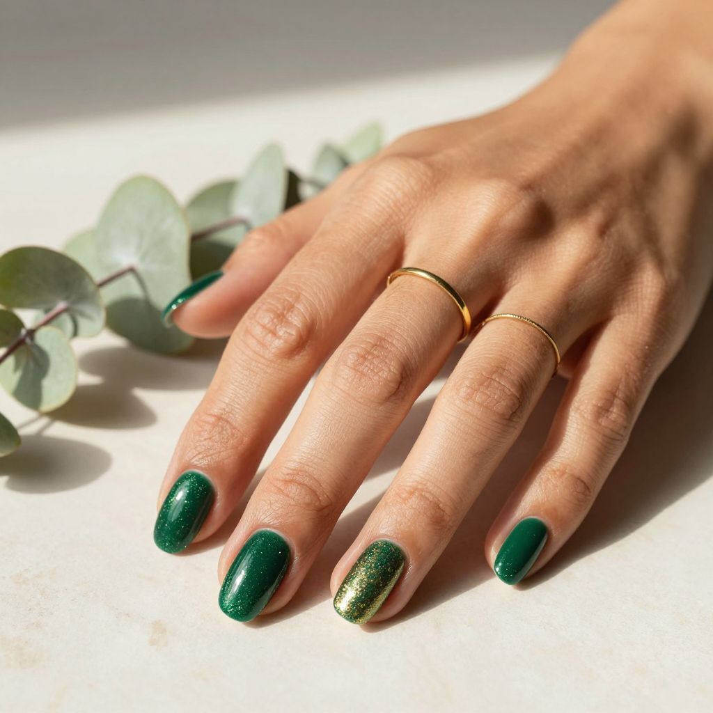 Emerald Sparkle Oval Nails