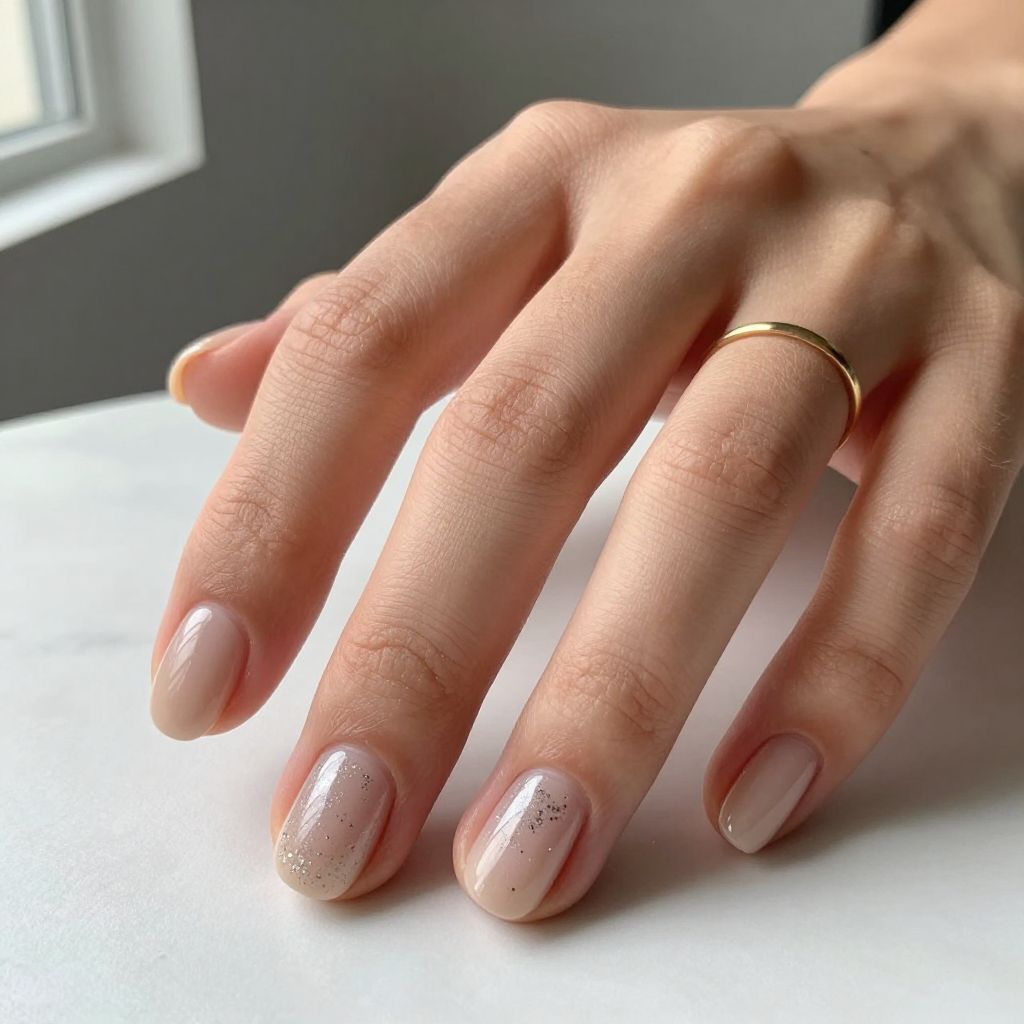 Silver and Nude Minimal Glitter Nails