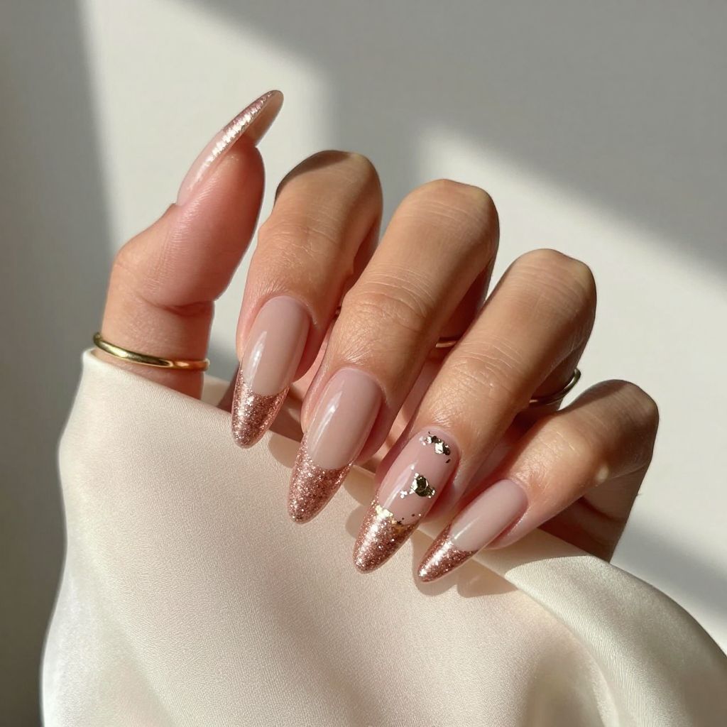 Rose Gold Glitter Coffin Nails