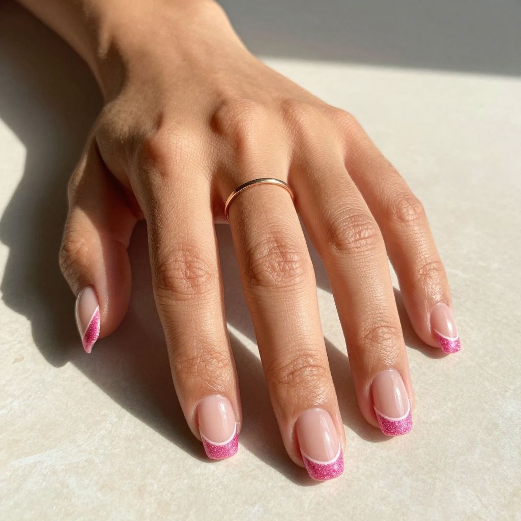 Pink Glitter French Tips