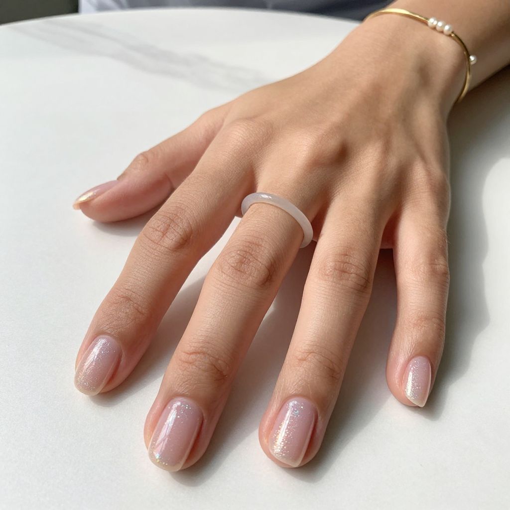 Holographic Glitter Short Round Nails