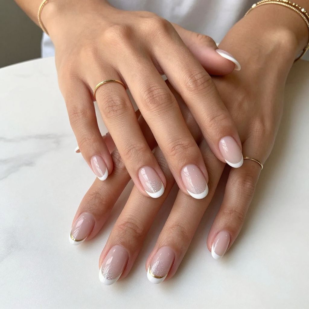 Classic White French Tips with Fine Glitter