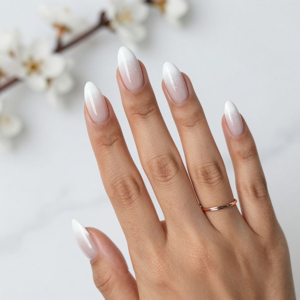 White Base with Glitter Ombre to Clear Tips