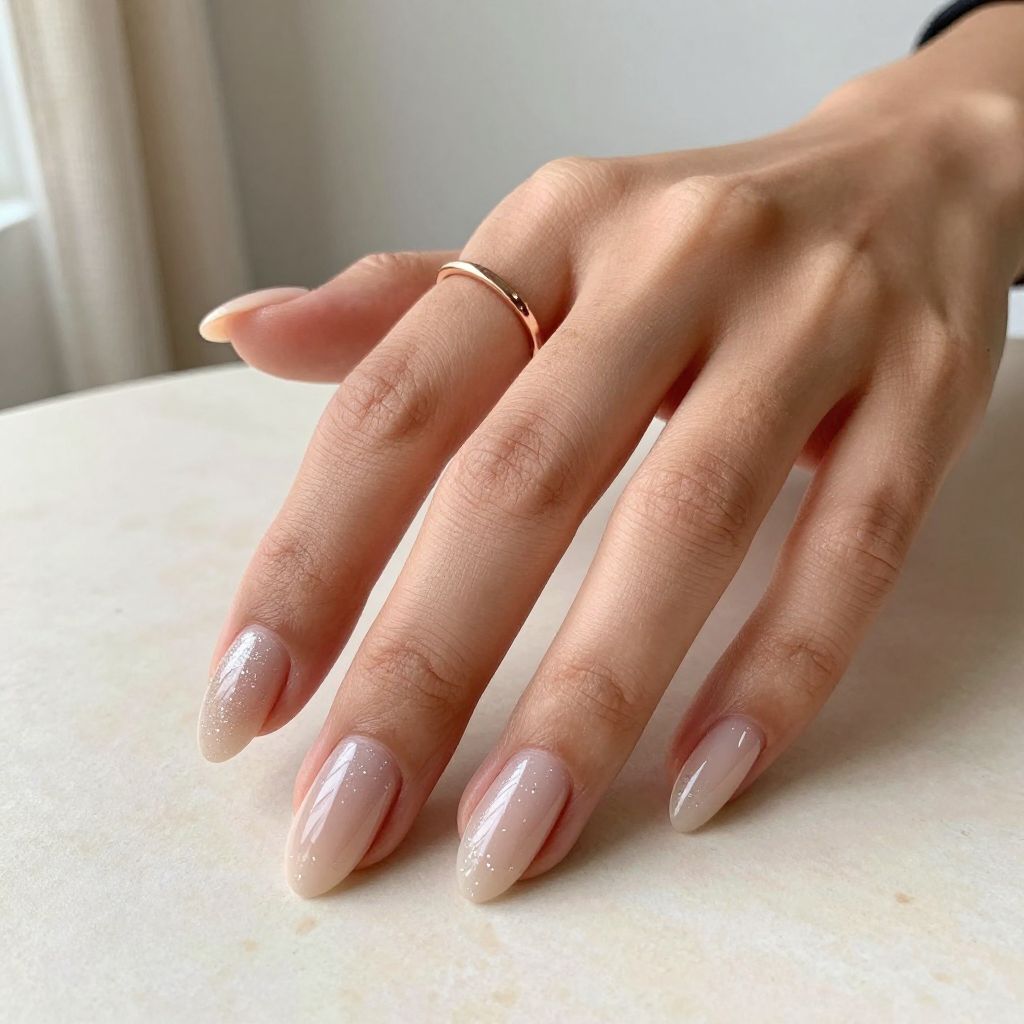 White Glitter with Nude or Skin Tone Underlayer