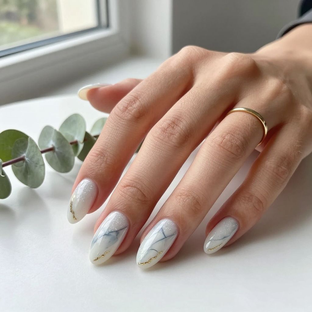 White Glitter with Subtle Marble or Water Color Effect