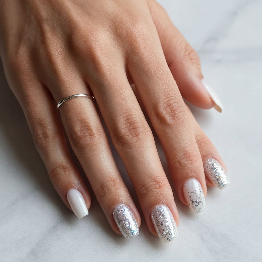 Milky White Base with Chunky Silver Glitter
