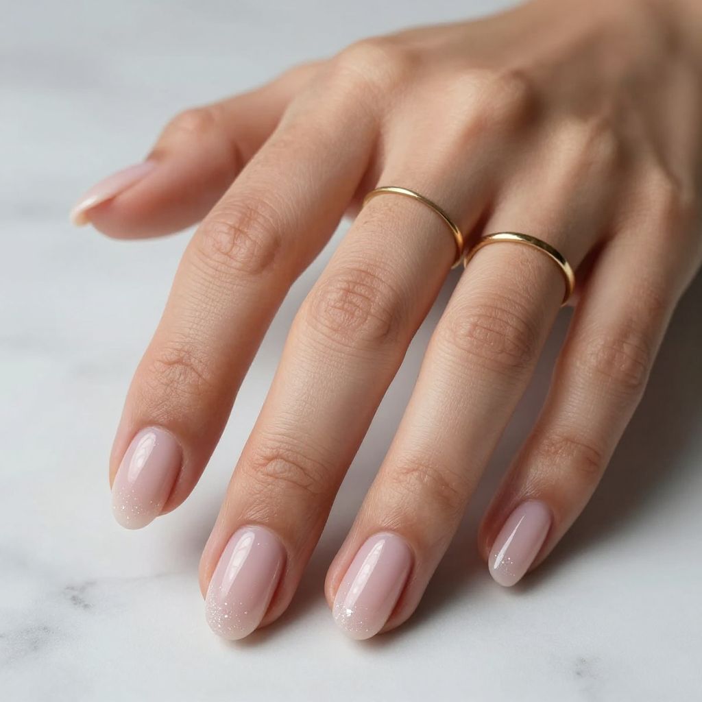 Nude Pink with White Glitter Tips