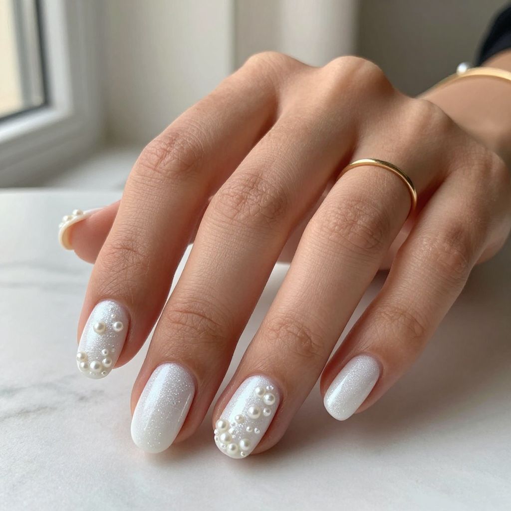 White Glitter with Pearl Accents
