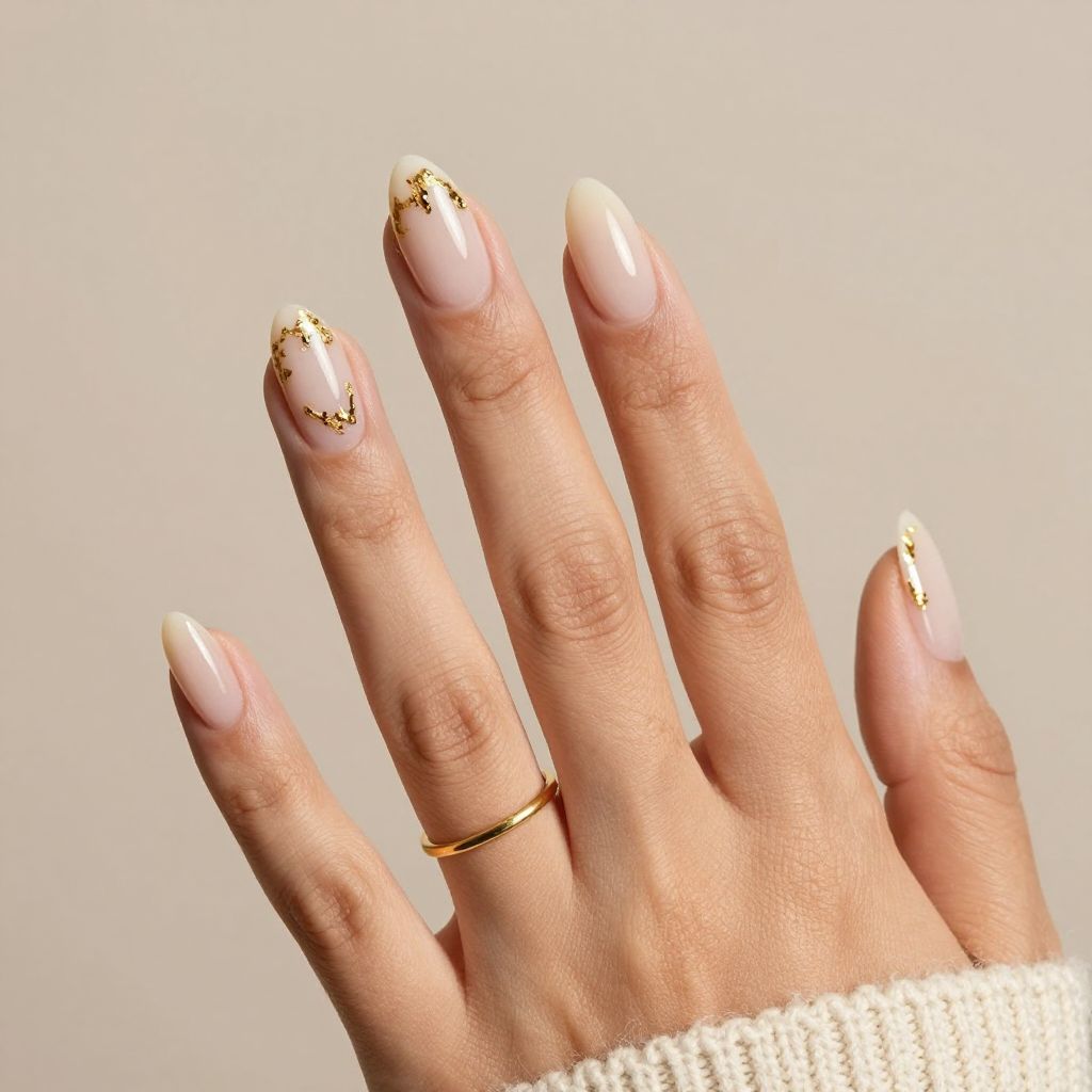 Gold Leaf Drip nail design