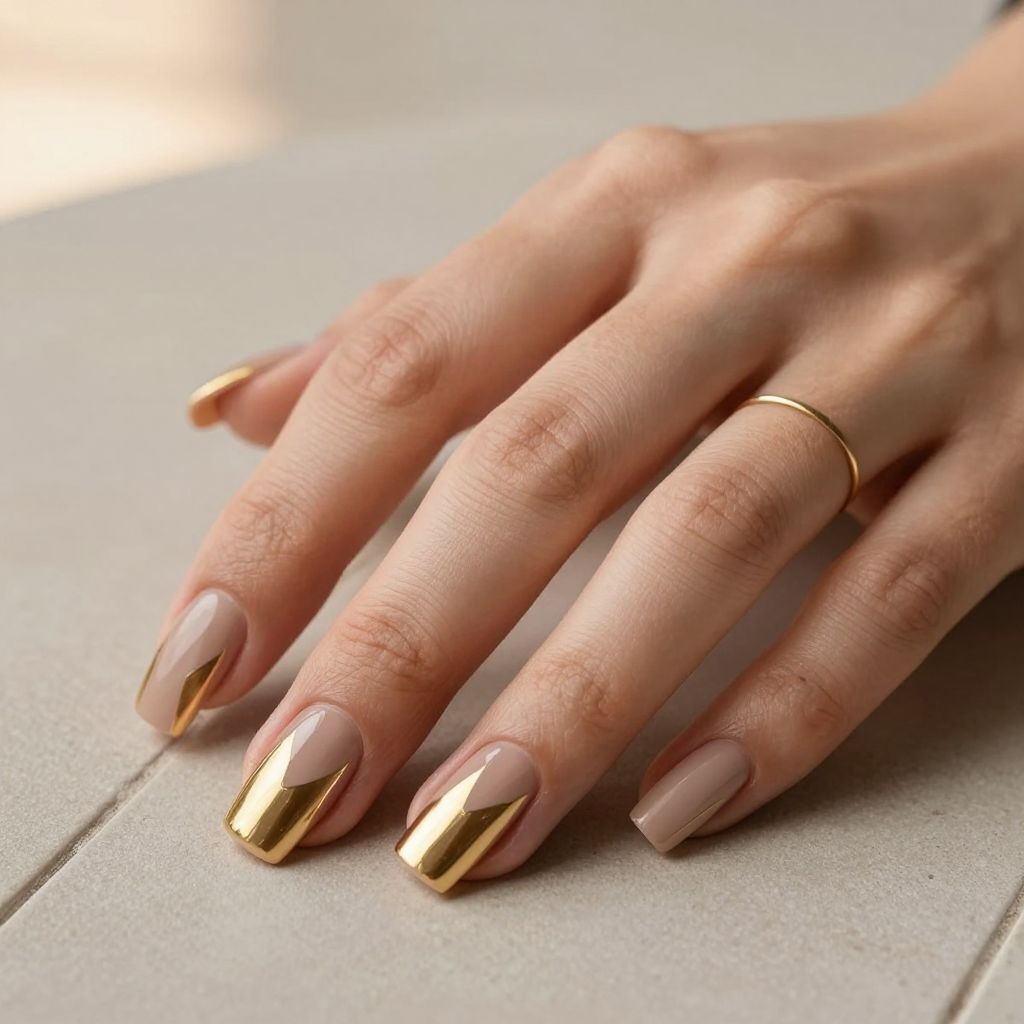 Geometric Gold Lines nail design