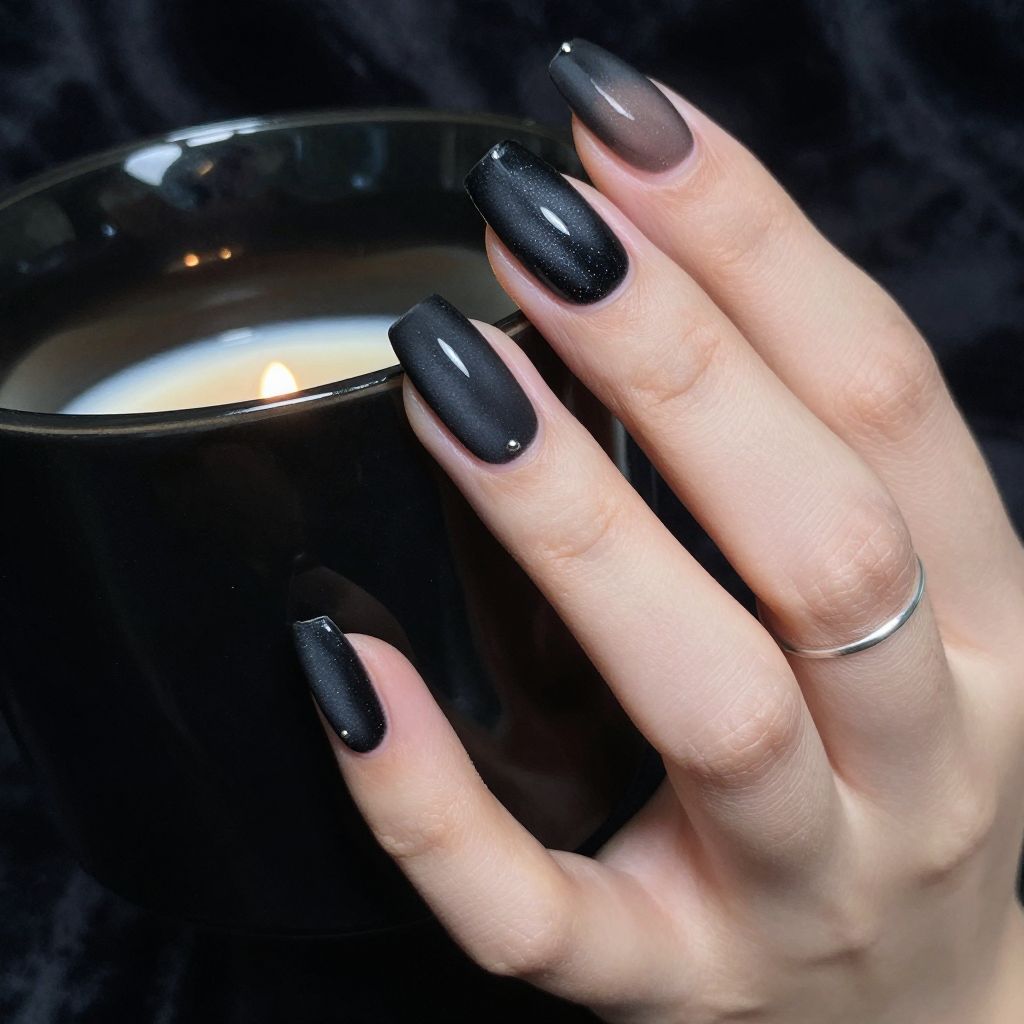 Midnight velvet coffin goth nails