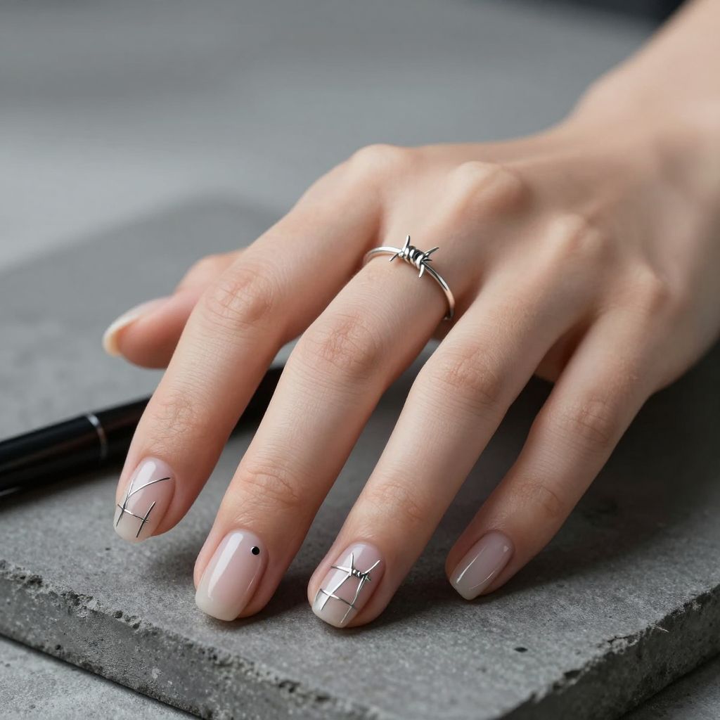 Barbed wire minimal goth nails