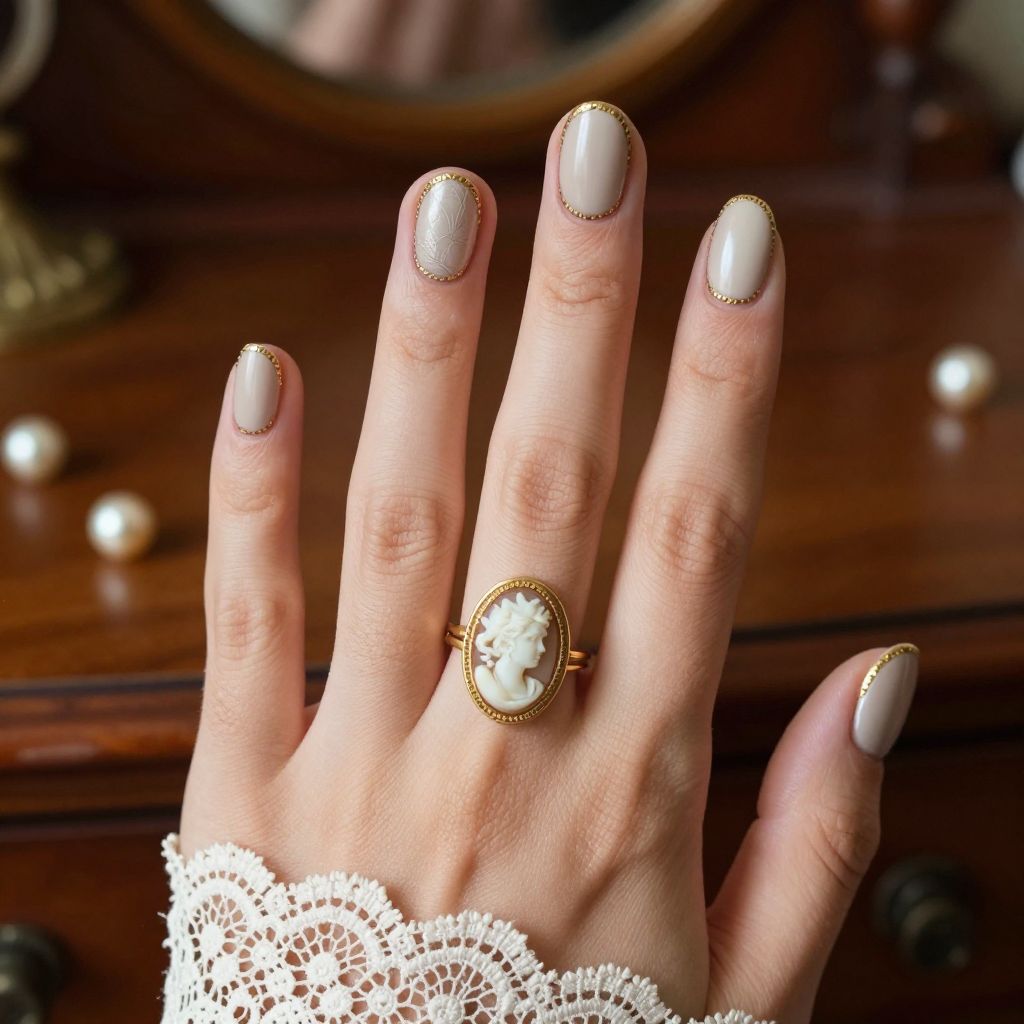 Victorian cameo chic goth nails