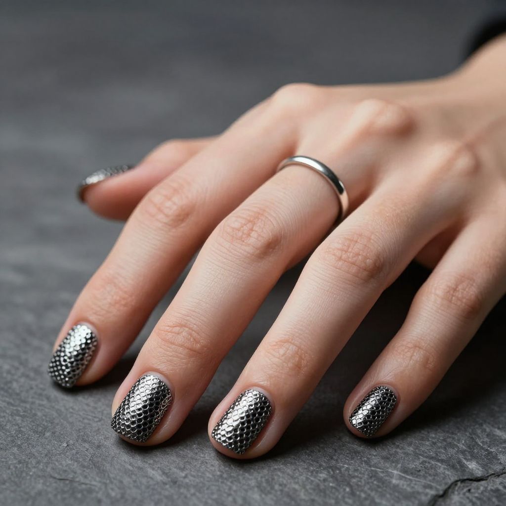 Chainmail texture goth nails
