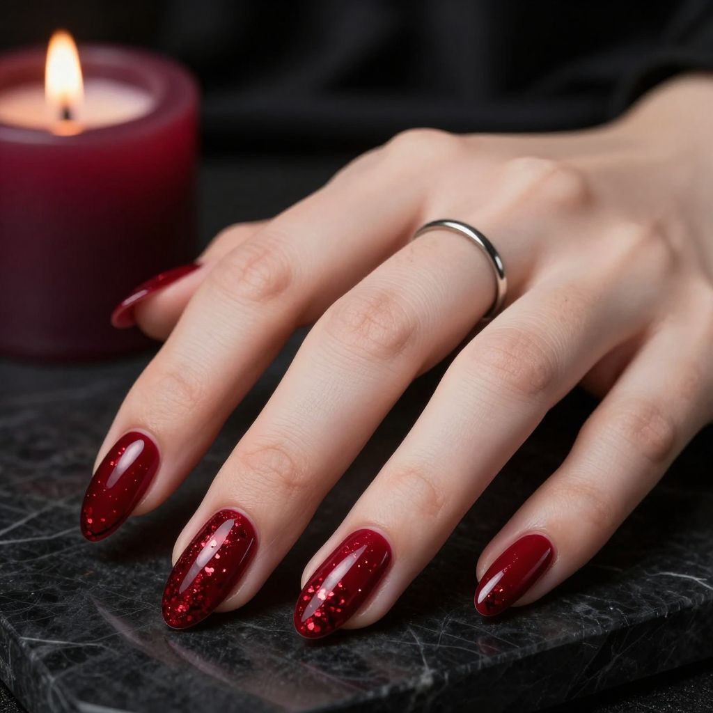 Blood moon almond goth nails