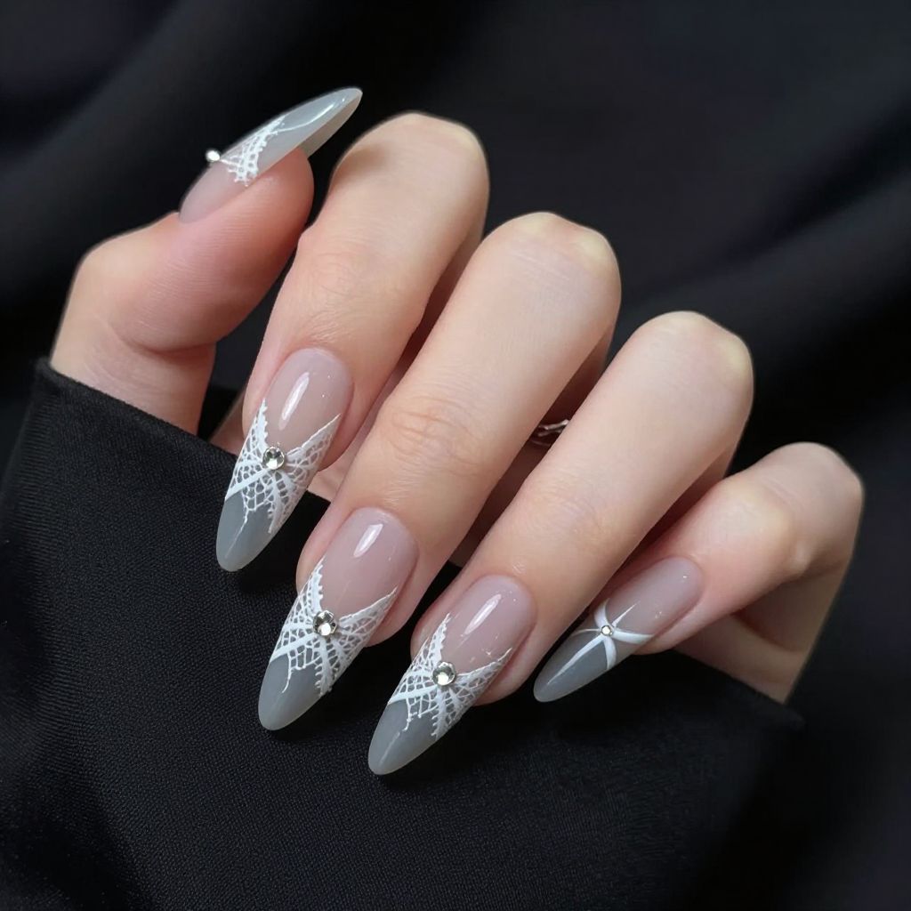 Shadow lace stiletto goth nails