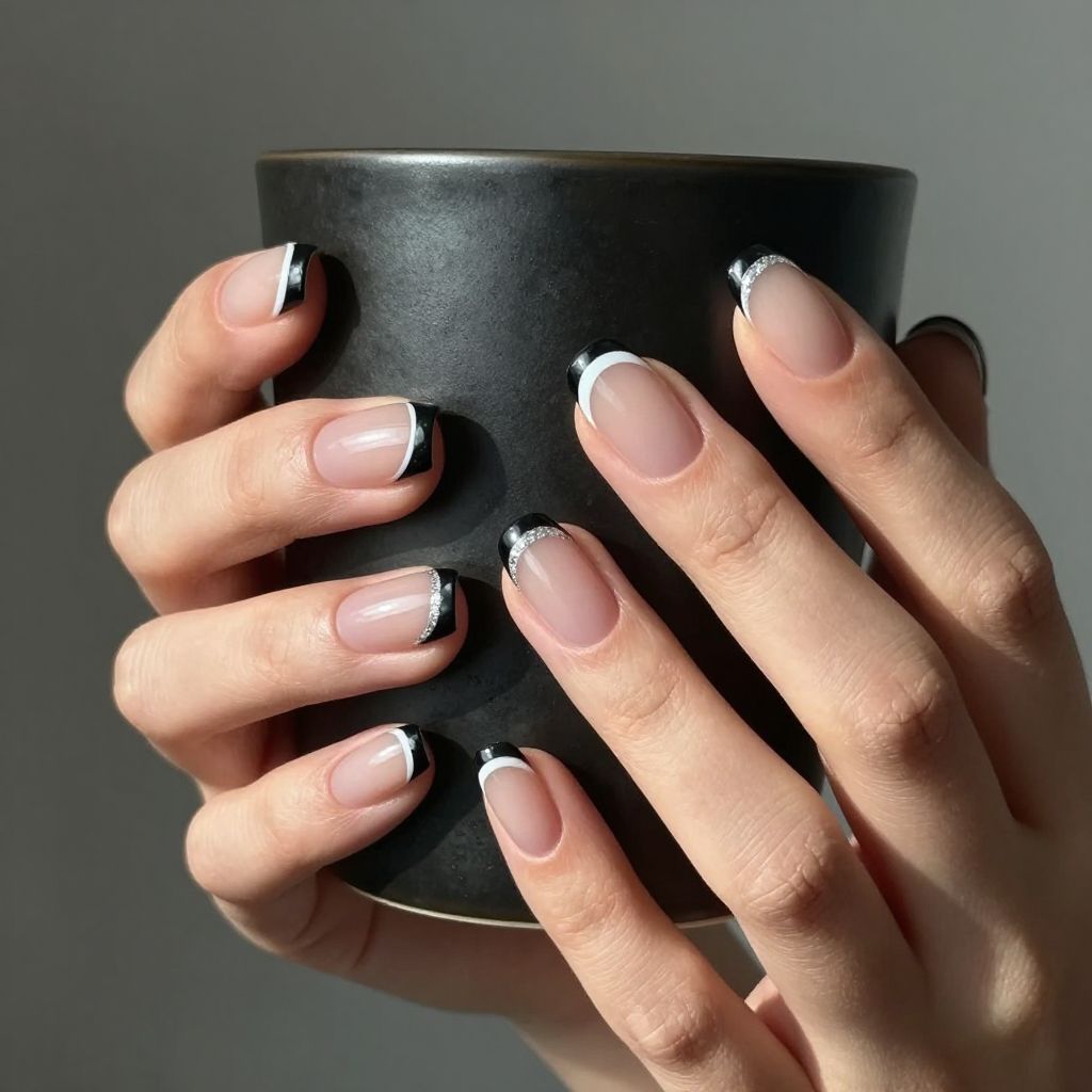 Crescent moon french goth nails