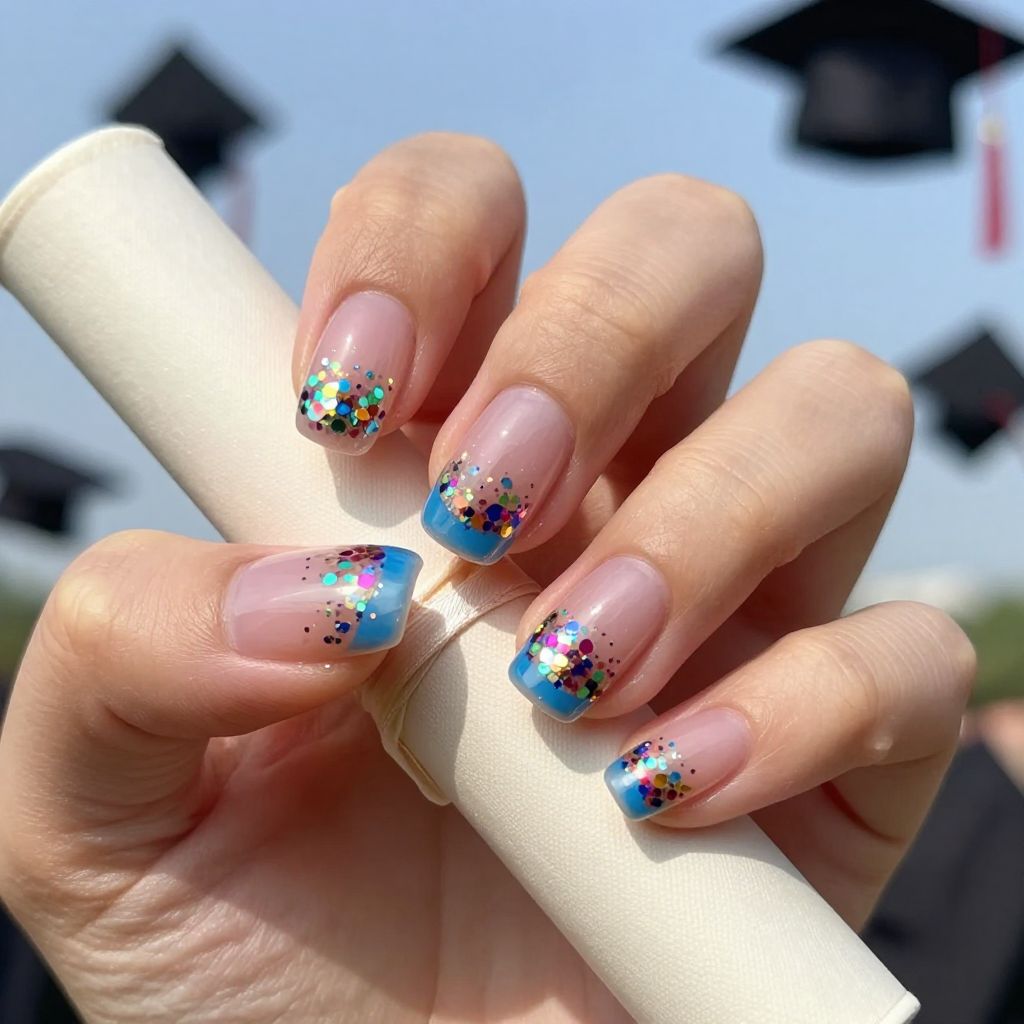 Confetti Jelly Layers graduation nails