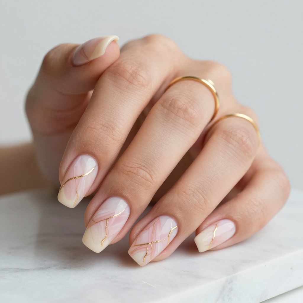 Blush Marble Veins graduation nails