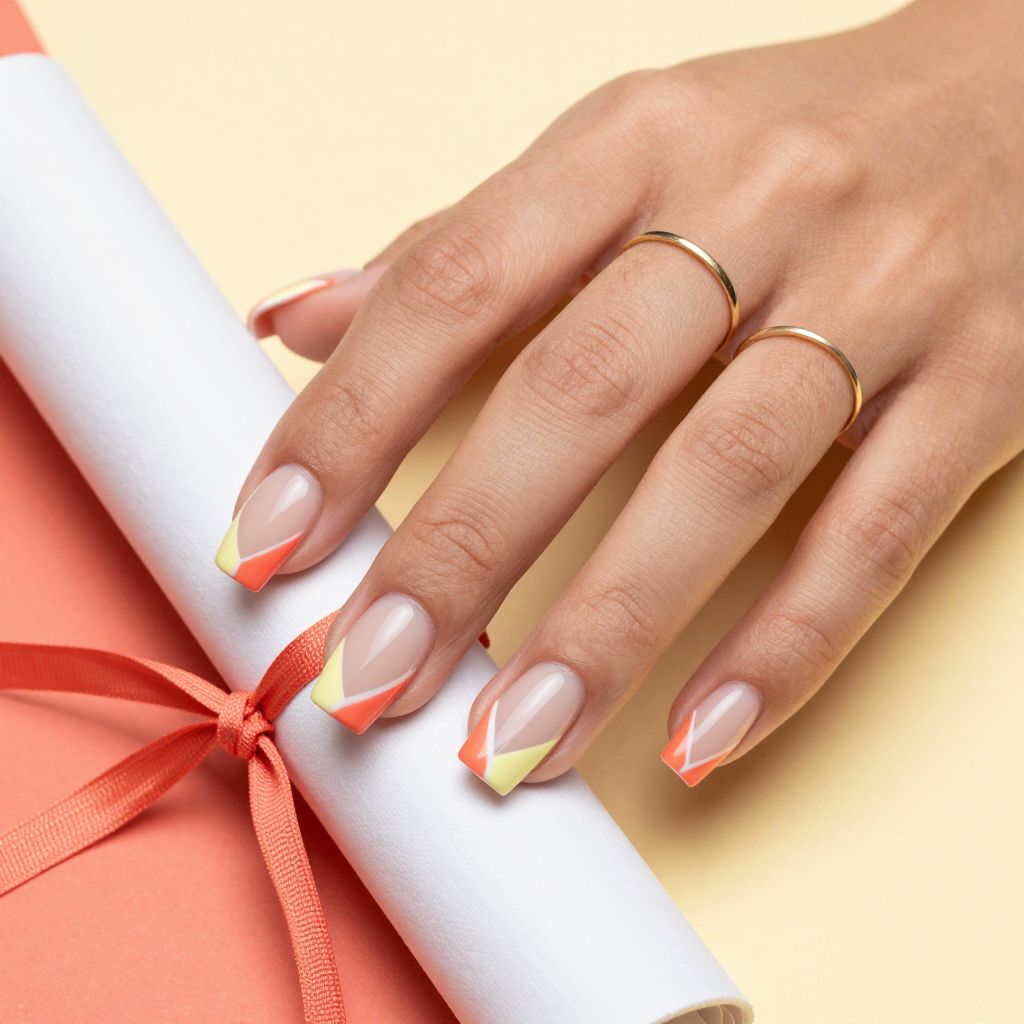 Coral Pop Geometric Blocks graduation nails