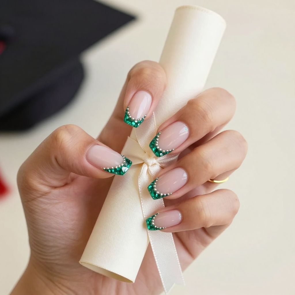 Emerald Jewel Tips graduation nails