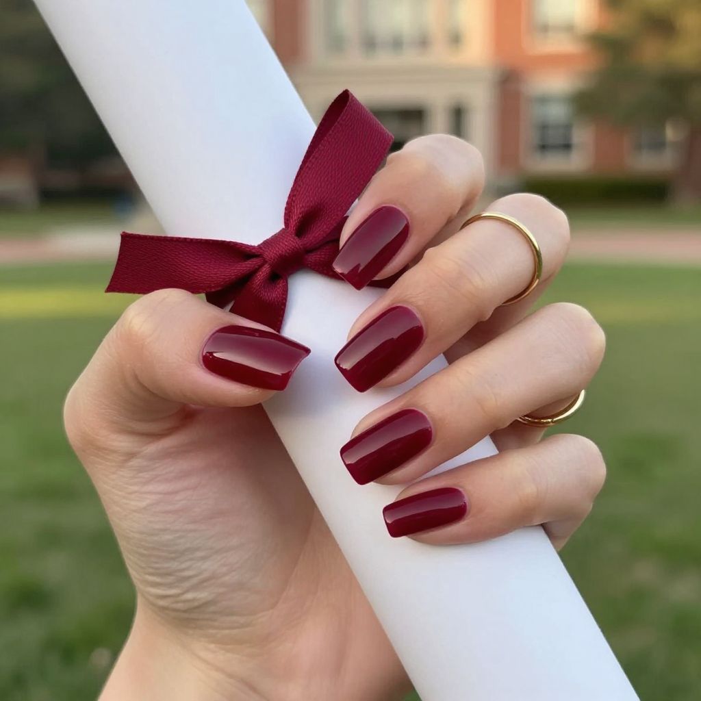 Burgundy Velvet Effect graduation nails