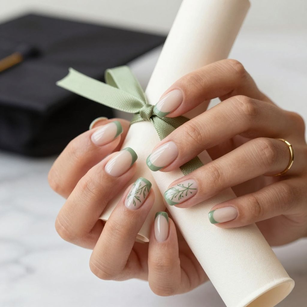 Soft Sage Micro French graduation nails