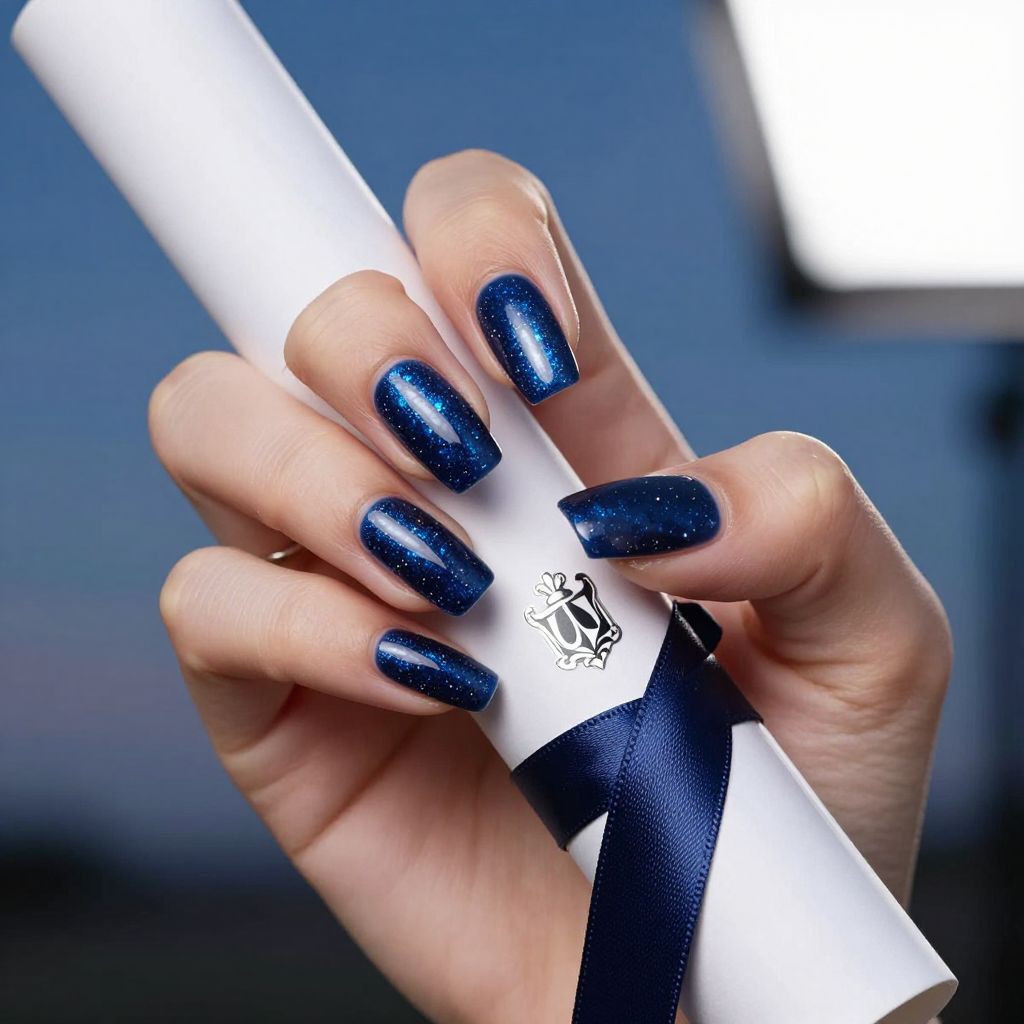Midnight Spark Crest graduation nails