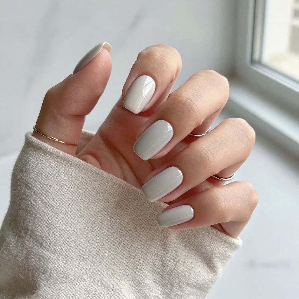 Gray Nail Ideas - Soft Dove Gray Almond Nails