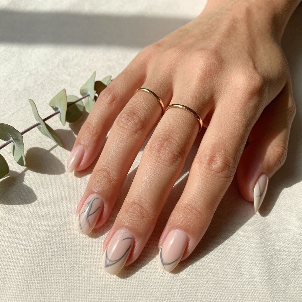 Gray Nail Ideas - Gray and Nude Abstract Lines