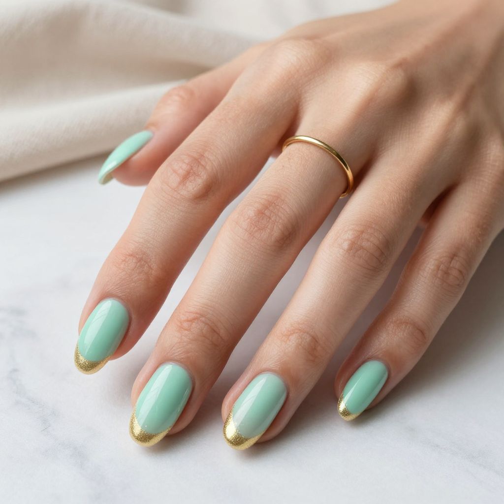 Green and gold nail inspo design 10