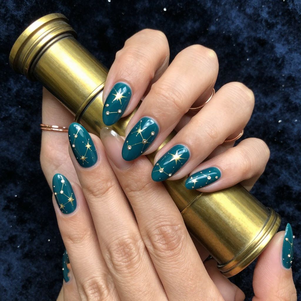 Green and gold nail inspo design 12